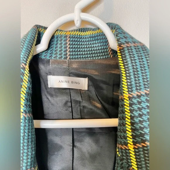 Anine Bing Madeline Blazer In Green Plaid Size Medium - Picture 5 of 10